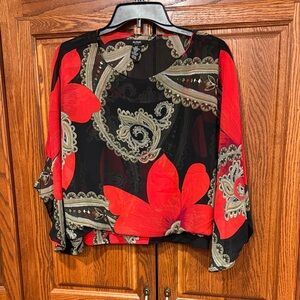 Alfani Black and Red Paisley Floral Blouse